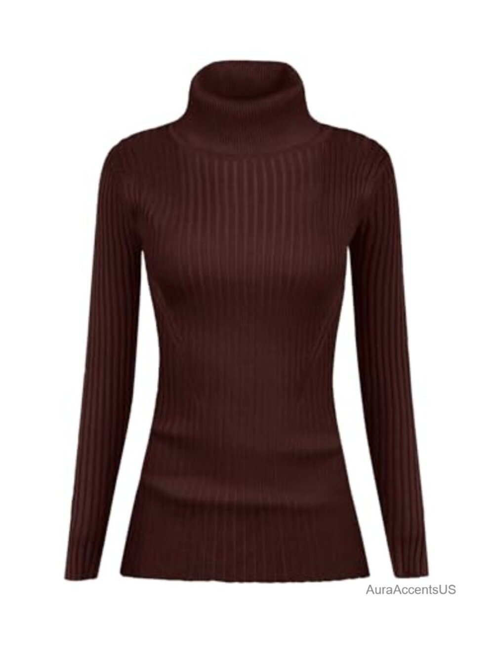 Women's Fitted Ribbed Turtleneck Sweater Long Sleeve Viscose Knit